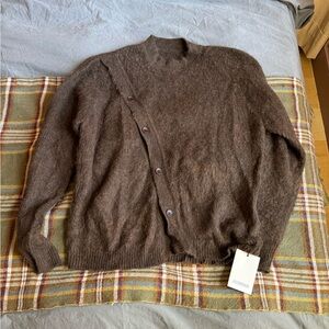 Jacquemus Asymmetrical Crewneck Cardigan with Buttons - Alpaca/Wool, Brown, New